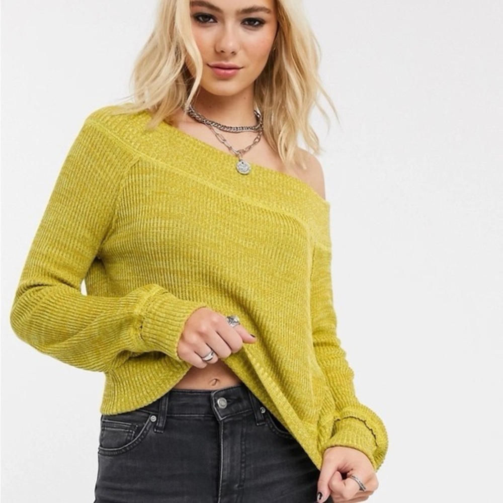 Free People Off-Shoulder Lime Sweater